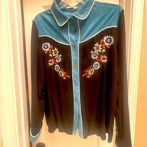 John Moon embroidered long sleeve western shirt w fringe